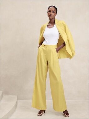 NWT Banana Republic Linen Blend Wide Leg Pleated Trousers Butter Yellow 2 Petite